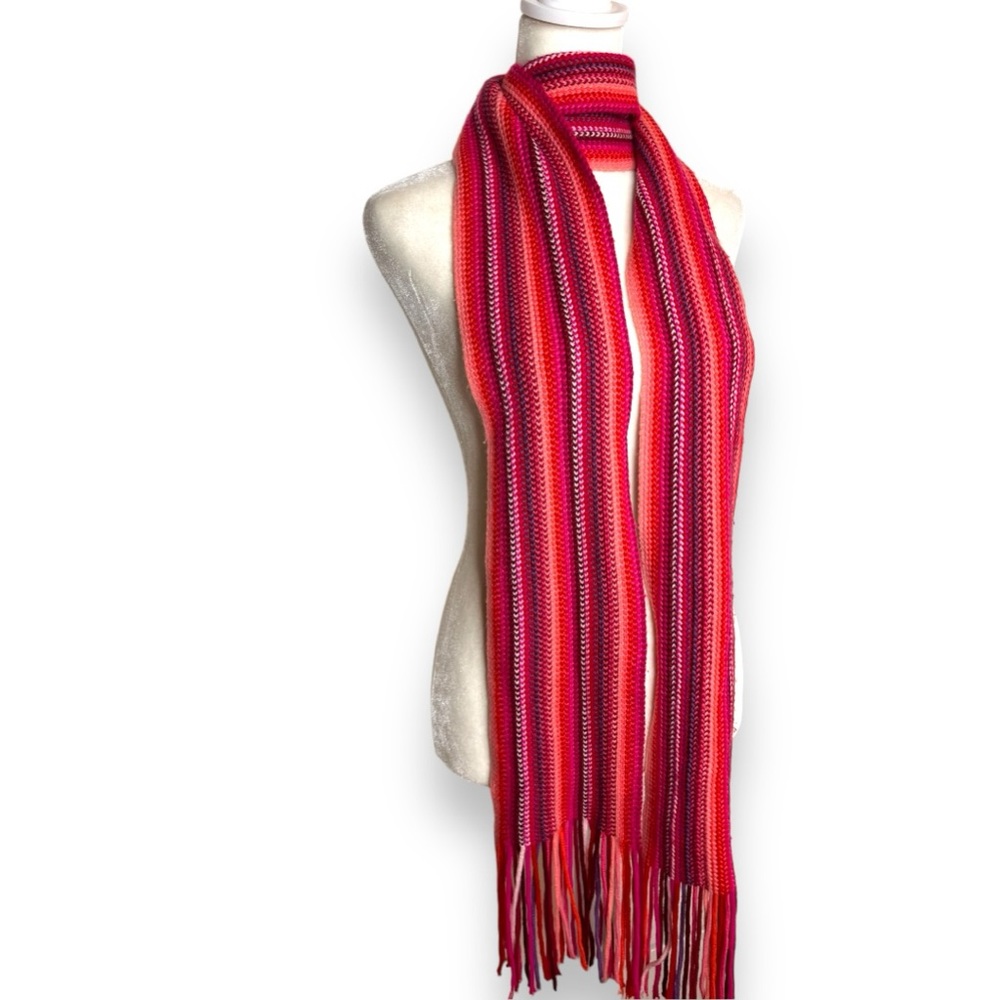Persian Vibe Striped Pink & Red Fringe Scarf